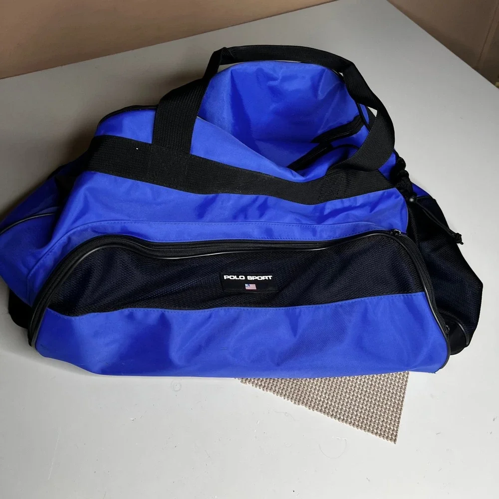 Polo Sport Ralph Lauren Duffle Bag Blue Black Vintage Gym Travel Luggage 20 inch